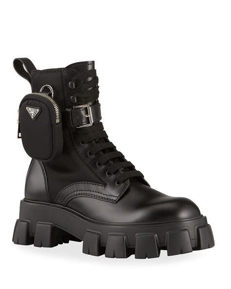 prada zip pocket combat boots|Prada Leather Zip Pocket Combat Booties .